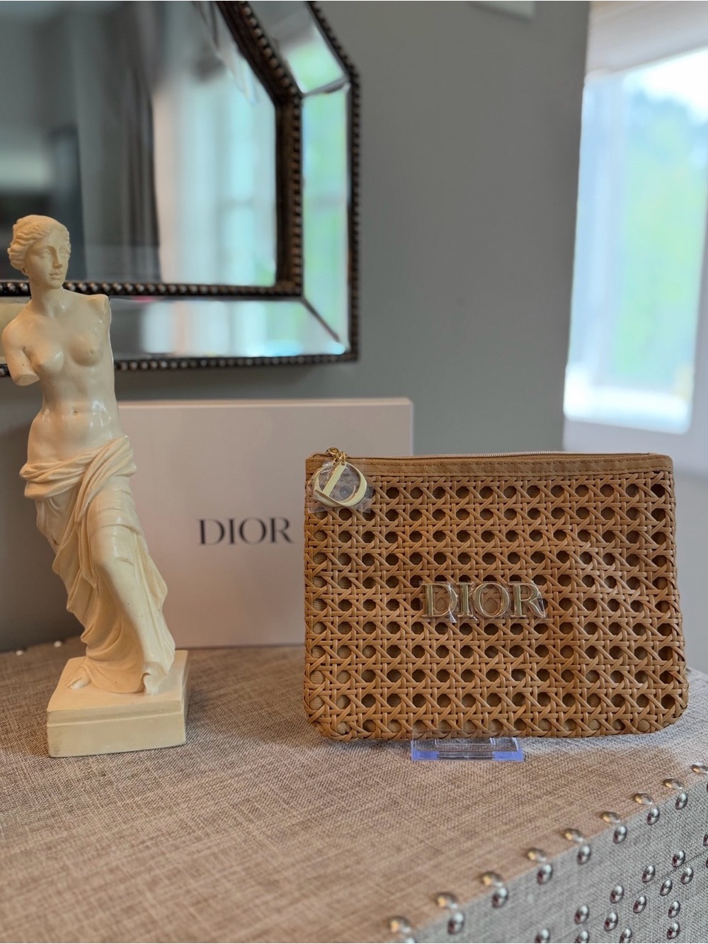 GWP for Dior solar Tan Woven Leather Pouch with Gold Logo - Picture 4 of 8